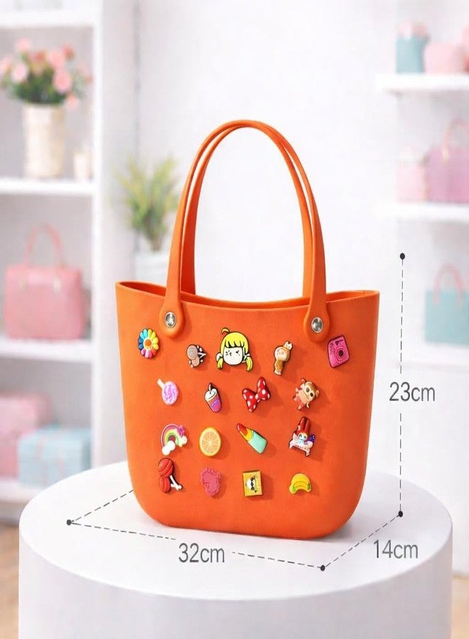 RAMNATH IMPEX Stylish EVA Tote Bag for Women & Girls | Soft Waterproof Lightweight Beach Handbag with Cute Charms | Reusable Sandproof Shoulder Bag, Lunch Bag Gift for Travel, Shopping, Pool, Picnic & Daily Use. - Image 4